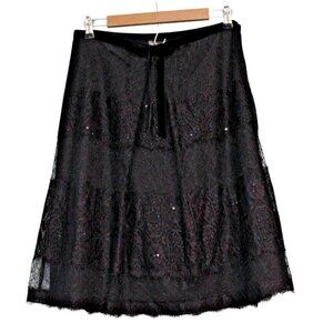 Ann Taylor Skirt Size 10 Black Lace Coquette Witchy Whimsigoth Sequin A-Line
